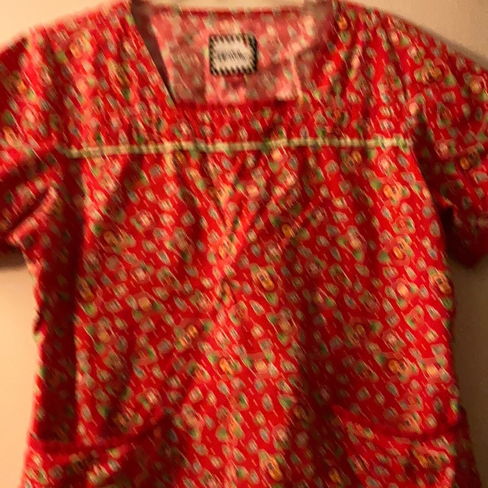 Mary Engelbreit Red Floral Scrub Top